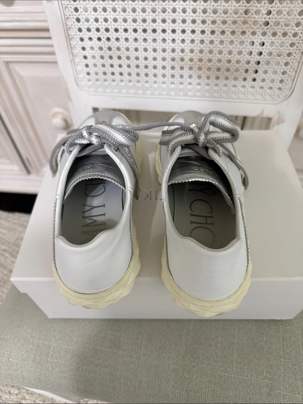 Jimmy Choo Silver & White Women’s Low-Top Sneakers